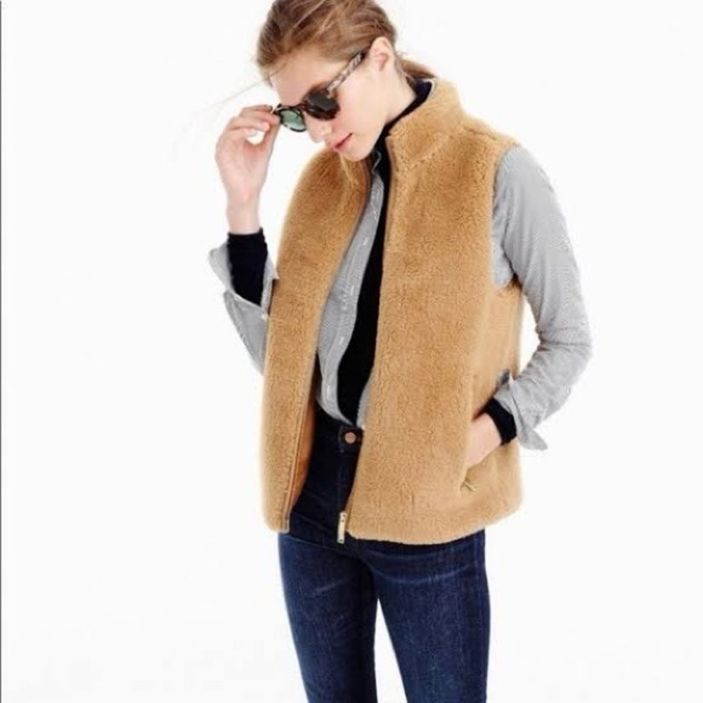 J. Crew Camel Sherpa Fleece Vest‎ Sleeveless Zip